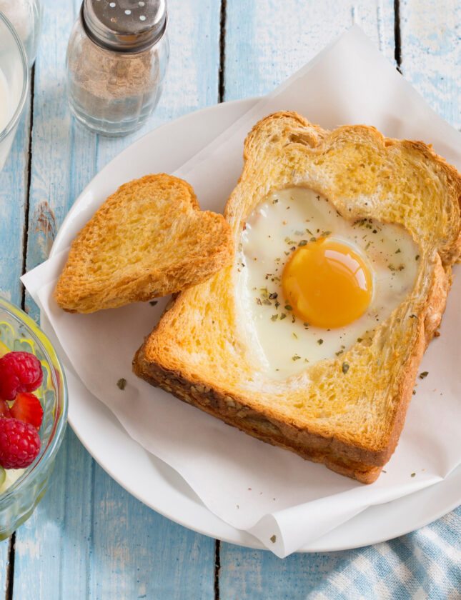 heart shaped eggs and toast