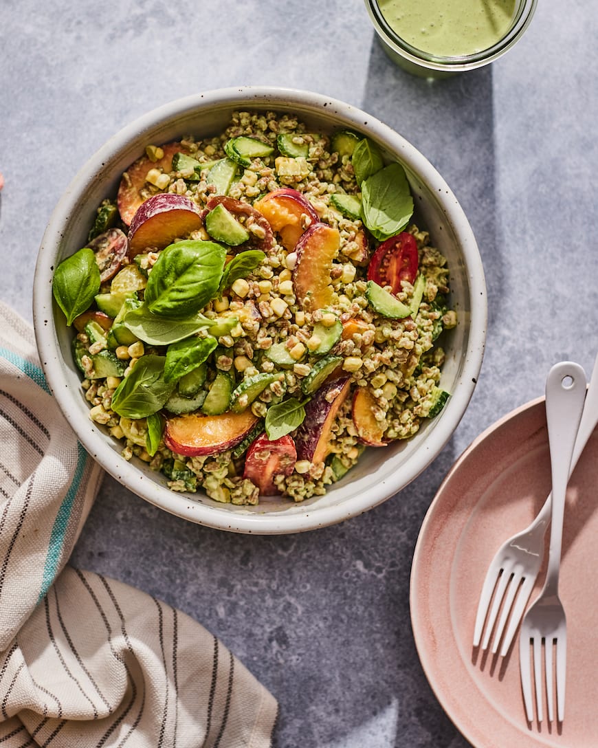 Summer Grain Bowl with Green Goddess Feta Dressing - Women of Today