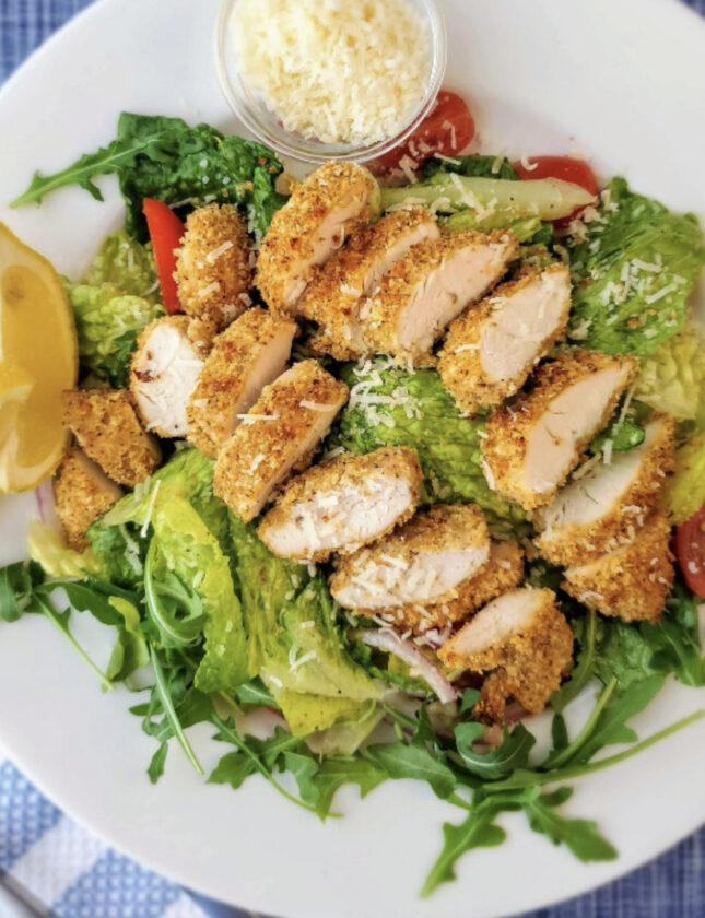 Crispy Chicken with Lemony Romaine Salad