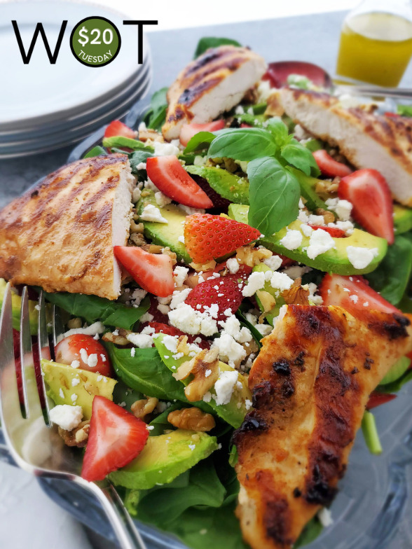 Strawberry Avocado Salad with Grilled Chicken and Champagne Vinaigrette