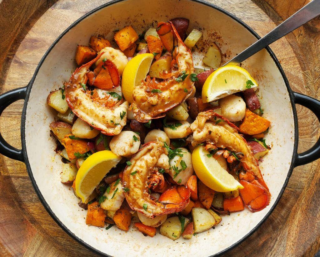 Roasted Root Vegetables with Scallops and Lobster Tail Women of Today