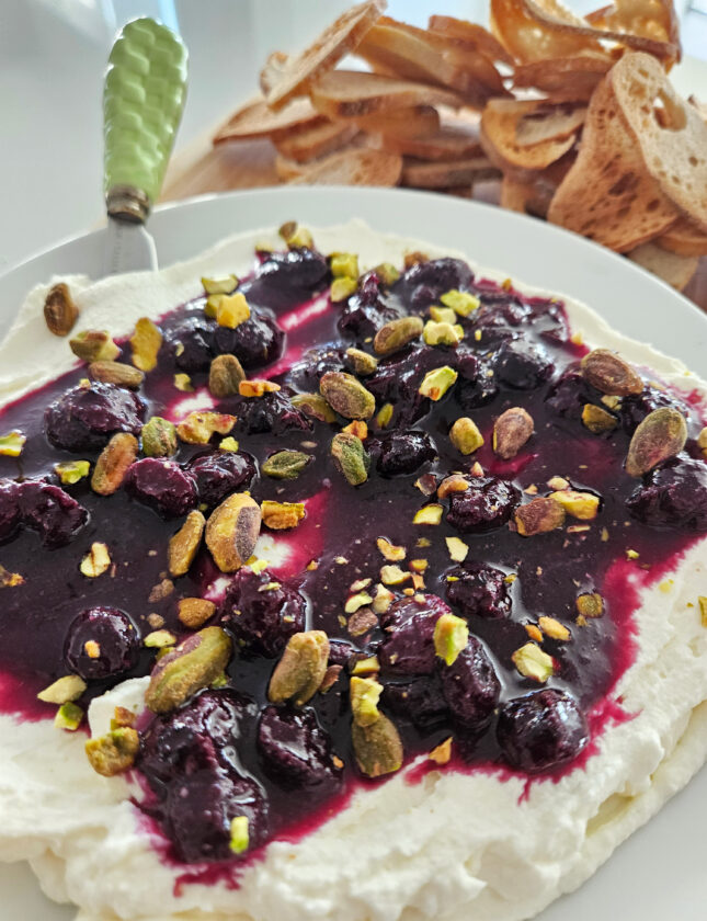 Whipped Ricotta with Blueberry Sauce and Pistachios
