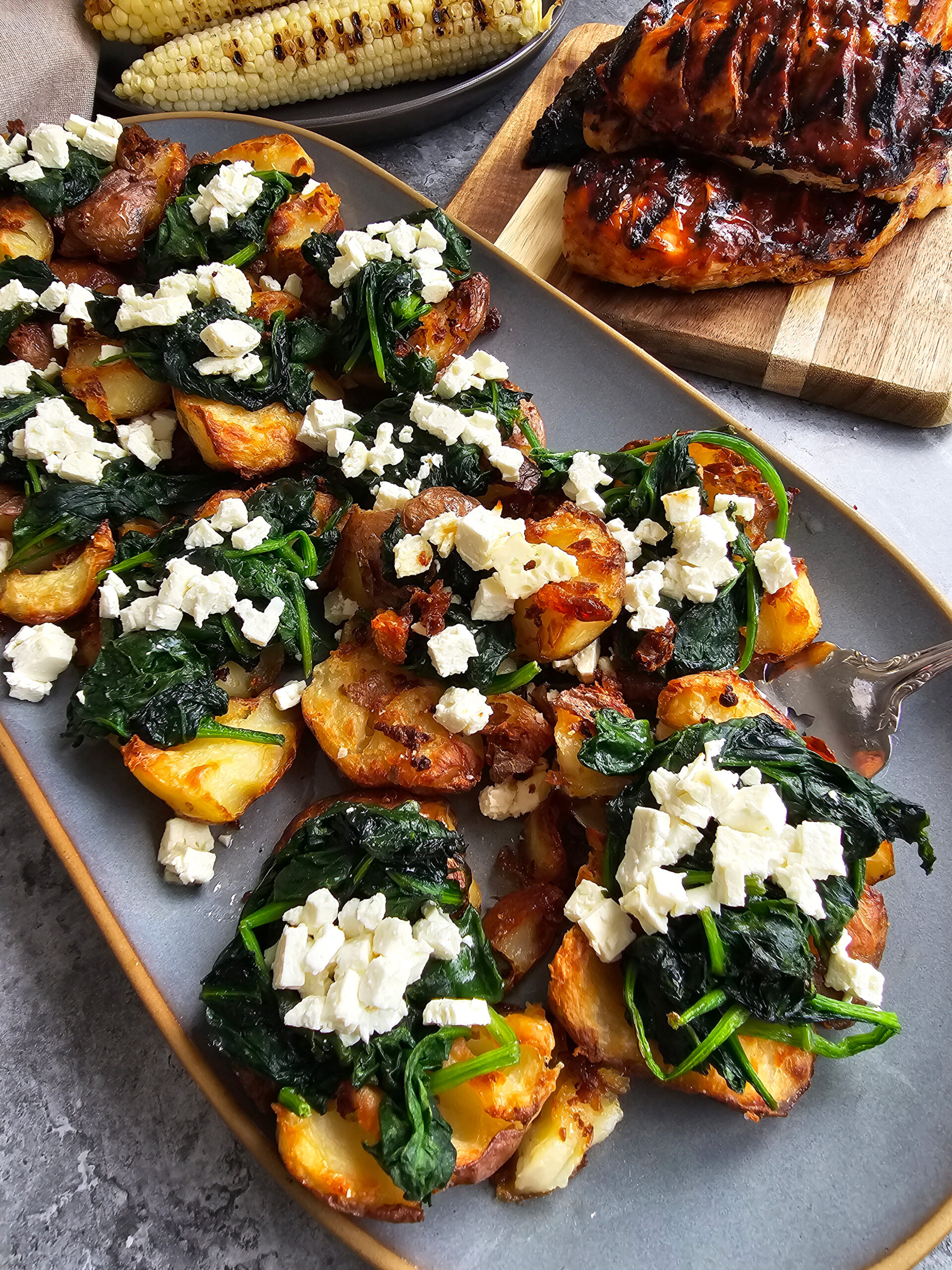 Spinach and Feta Smashed Potatoes